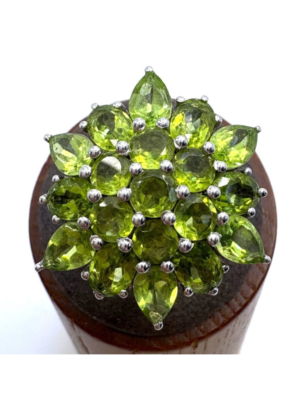 Peridot Cluster Statement Ring Sterling Silver 925 Size 8.75